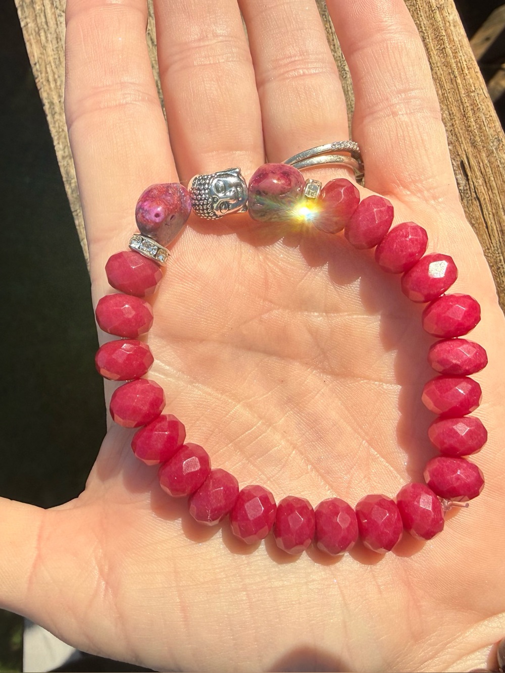 facet ruby jade with crazy lace bracelet